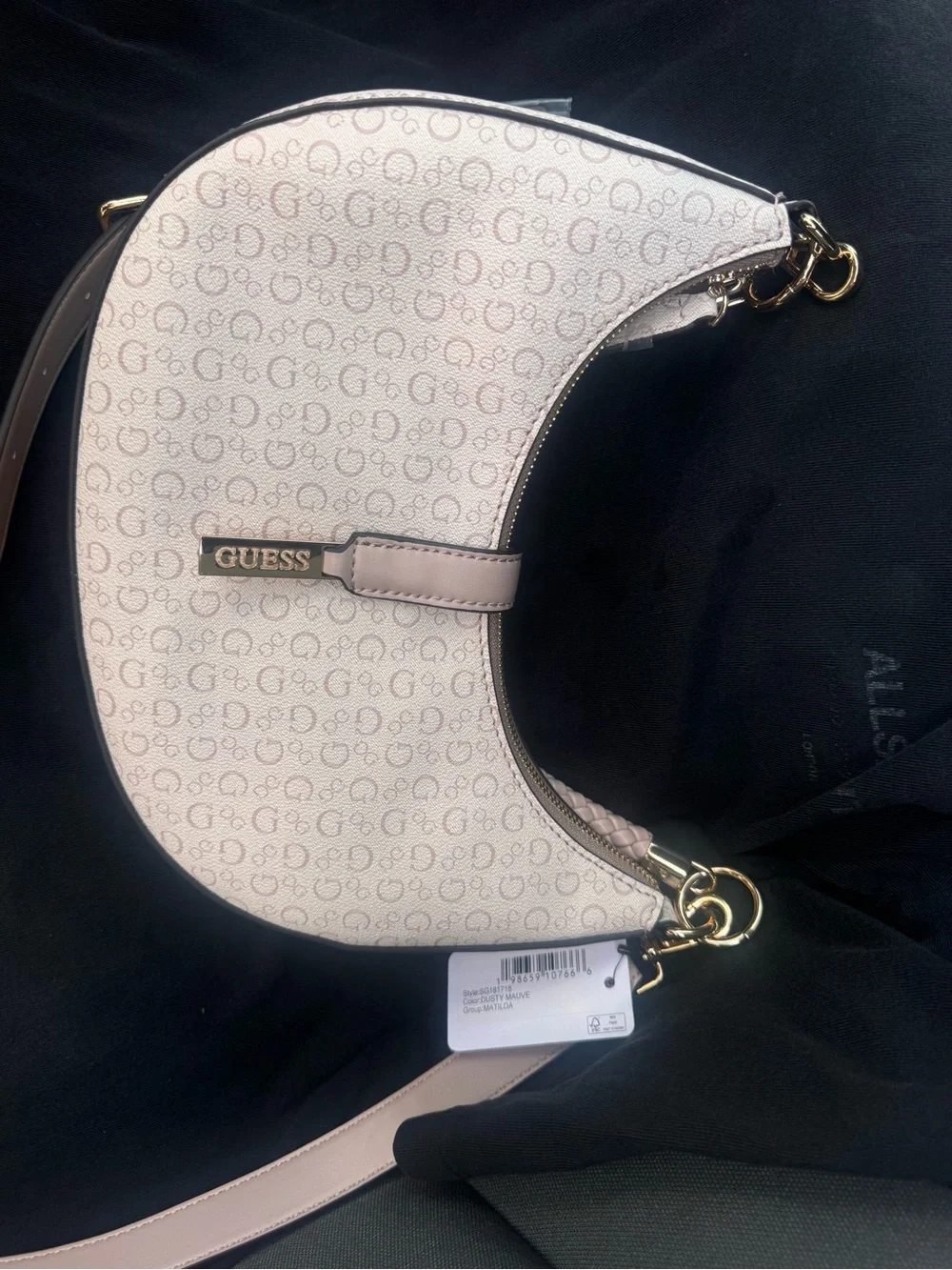 GUESS Light Pink Crescent Shoulder Bag with Logo Print